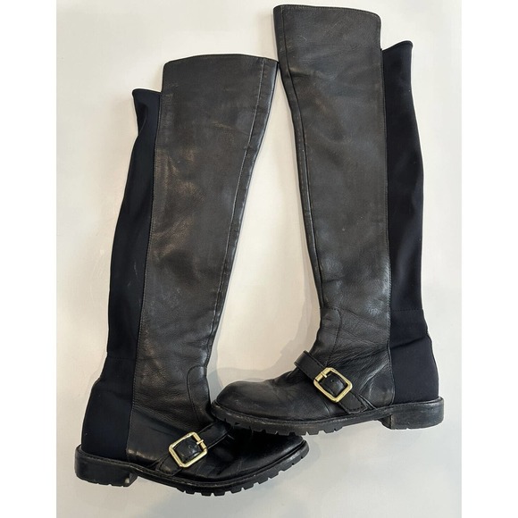 Marc by Marc Jacobs -Tall Flat Black Boots Genuine Leather Sz 37.5 US 7 - Picture 4 of 13
